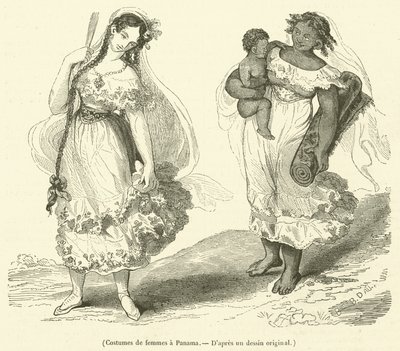 Vrouwenkleding in Panama (gravure) door French School