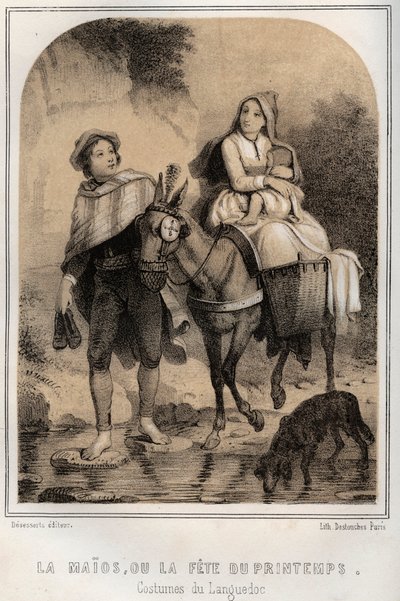 Kostuums van Languedoc - de Maios of het lentefeest - gravure in 