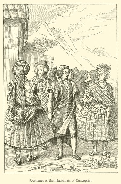 Kostuums van de inwoners van Conception (gravure) door French School