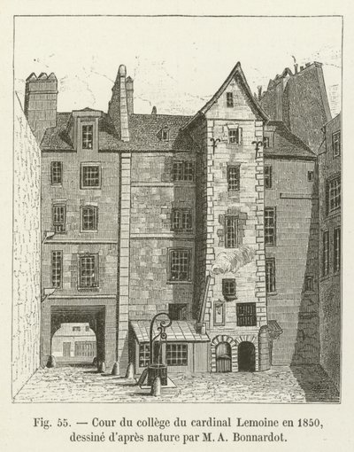 Binnenplaats van het college van kardinaal Lemoine in 1850, getekend naar de natuur door M A Bonnardot door French School