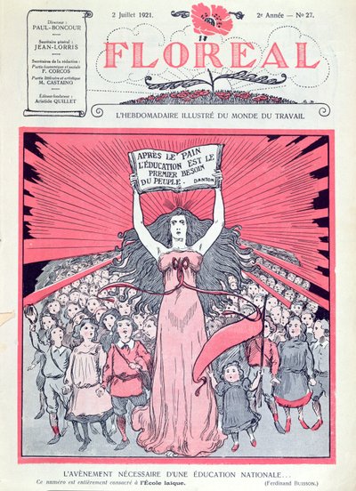 Omslag van Floreal magazine ter viering van het veertigjarig bestaan van Ecoles Laiques in Frankrijk, 2 juli 1921 door French School