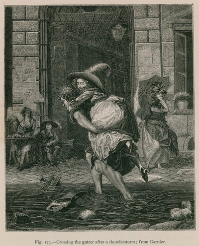 Oversteken van de goot na een onweersbui (van Garnier) door French School