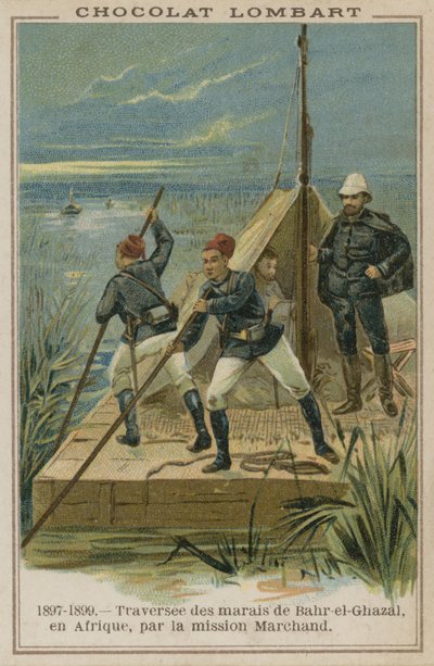Het oversteken van de moerassen van Bahr-el-Ghazal in Afrika door French School