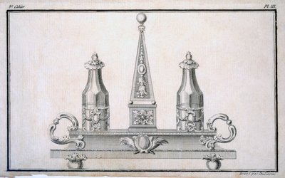 Kruidenstel op standaard, uit een patroonboek van neoklassieke metaalwerkontwerpen samengesteld door Duhamel, ca. 1770s-80s door French School
