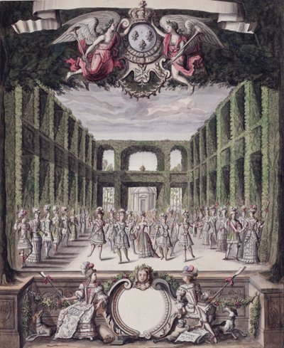 Dans in een formele tuin, uit een collectie getiteld Les Menus Plaisirs du Roi door French School