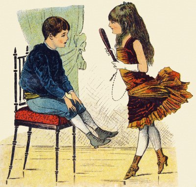 Dancer. Gravure in "ABC onbreekbaar op gelakt canvas". A. Capendu, uitgever, Parijs, eind 19e eeuw. Kinderboekwinkel geïllustreerd. 8 pagina