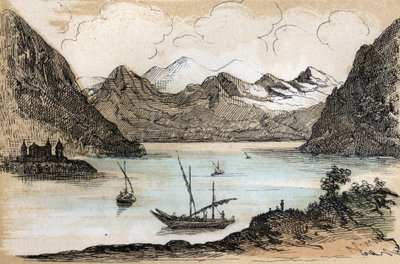 Beschrijving van de verschillende soorten landschappen en reliëfs volgens de geografie: detail van het Meer van Genève. Plaat 