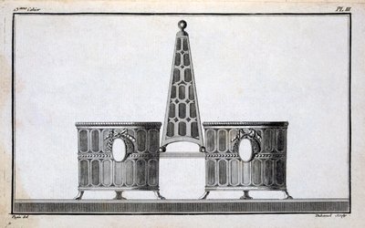 Ontwerp door Pugin, uit een patroonboek van neoklassieke metaalwerkontwerpen samengesteld door Duhamel, ca. 1770s-80s door French School