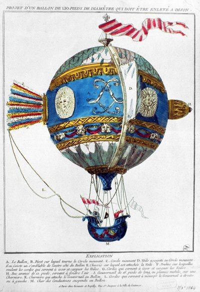 Ontwerp voor een heteluchtballon met een diameter van 120 voet om op te stijgen in Dijon, c.1784 door French School