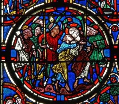 Raam met de Passie: het verraad van Judas (detail) door French School