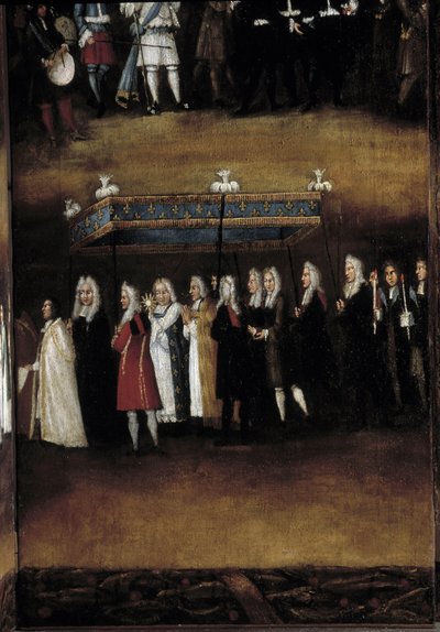 Detail van een 18e-eeuws scherm gebruikt voor het Fête Dieu (of Fête van het Heilig Sacrament) door French School