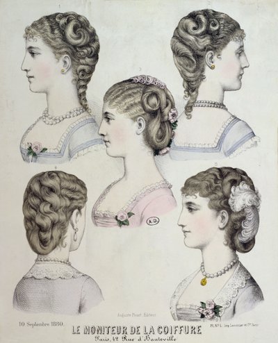 Verschillende kapsels, plaat uit Le Moniteur de la Coiffure, 1880 door French School