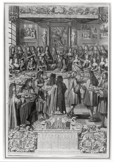 Diner van Lodewijk XIV in het stadhuis, 30 januari 1687, uit Kalender van het jaar 1688 door French School
