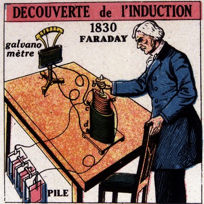 Ontdekking van inductie door Faraday in 1830 - in L