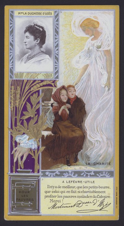 Hertogin van Uzes, Franse aristocrate die liefdadigheidsinstellingen voor de armen steunde (chromolitho) door French School
