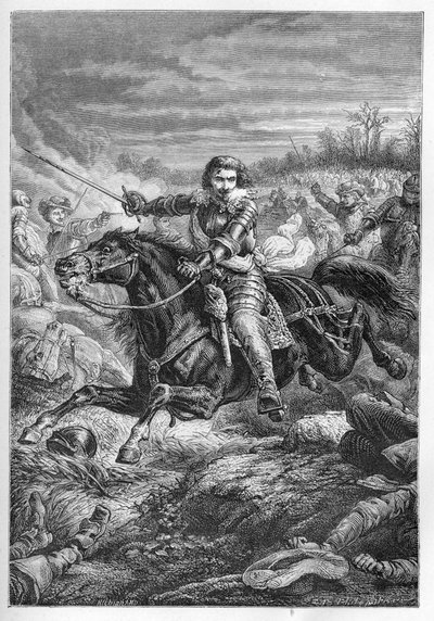 Hertog Hendrik II van Montmorency bij de Slag bij Castelnaudary in 1632 - Hertog van Montmorency. Gevecht in Castelnaudary - gravure uit 