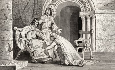 Emme kust de knie van haar echtgenoot Raoul (d.936) in erkenning van zijn soevereiniteit, uit 