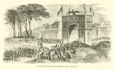 Intocht van Britse troepen in Lissabon (gravure) door French School