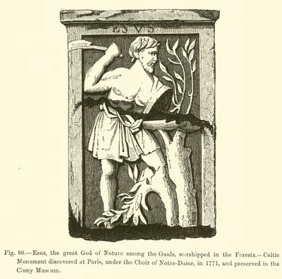 Esus, de Grote God van de Natuur onder de Galliërs, aanbeden in de Bossen (gravure) door French School