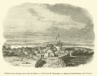 Franse vestigingen aan de kust van Guinee (gravure) door French School
