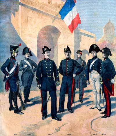 Evolutie van het uniform van de leerlingen van de Ecole Polytechnique de Paris en hun bicorne tussen 1796 en 1894 door French School