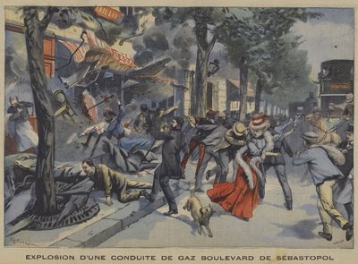Explosie van een gasleiding in de Boulevard de Sebastopol, Parijs door French School