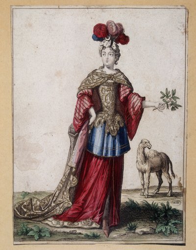 Vrouwelijk balletkostuum - gravure door French School
