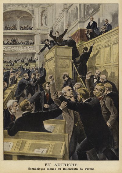 Vechtpartij in de Keizerlijke Raad, Wenen, 1897 door French School