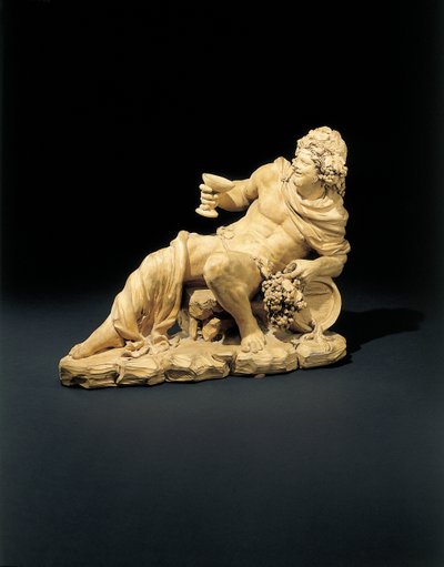 Beeld van Bacchus liggend met een glas wijn, ca. 1770 door French School