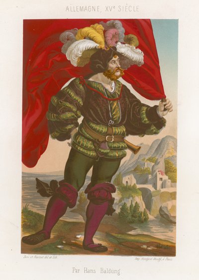 Figuur van een man die met een vlag staat door French School
