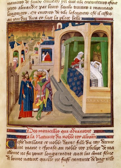 Fol.10r De Wonderen die Gebeurden bij de Geboorte van Alexander de Grote (356-323 v.Chr.) illustratie uit een boek door Jean Wauquelin, uit de Histoire du Grand Alexandre 1460 door French School