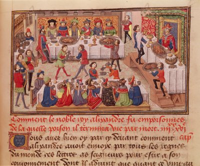 Hoe de edele koning Alexander werd vergiftigd, illustratie uit een boek door Jean Wauquelin, uit de Histoire du Grand Alexandre 1460 door French School