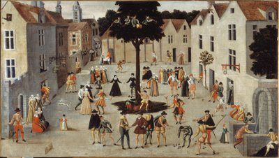 Volksfeest rond een boom, ca. 1560 door French School