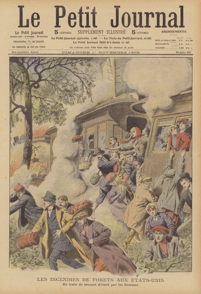 Bosbranden in de Verenigde Staten (kleurenlitho) door French School