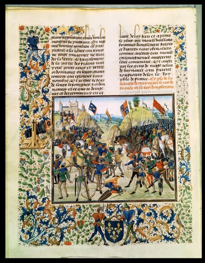 Slag bij Crecy uit de Honderdjarige Oorlog, uit Froissarts Kroniek, 24 augustus 1346 door French School