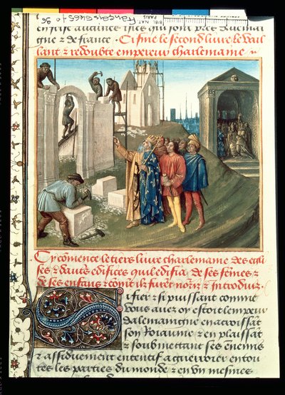 Fr 6465 f.96 Bouw van de kerk in Aix La Chapelle door Karel de Grote (742-814) door French School