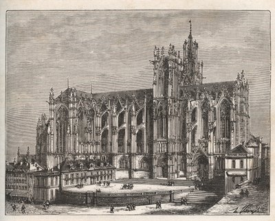 Frankrijk, Lorraine, Moselle (57), Metz: De kathedraal Saint Etienne de Metz - gravure in 