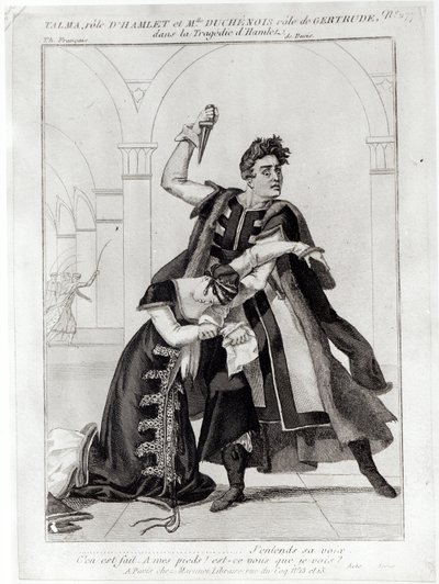Francois-Joseph Talma (1763-1826) als Hamlet en Mademoiselle Duchenois als Gertrude, in Shakespeare