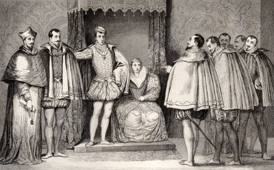 Francois II (1544-60) vertelt de parlementaire afgevaardigden dat de Hertog van Guise en de Kardinaal de Staat zullen besturen, uit 
