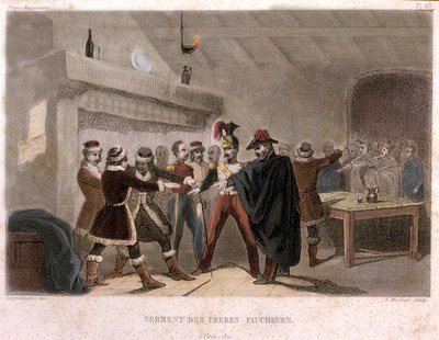 Vrijmetselarij: de eed van de broeders maaiers in Potok in 1821. Gravure uit 