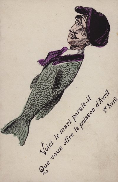 Franse aprilkaart (kleurenlitho) door French School