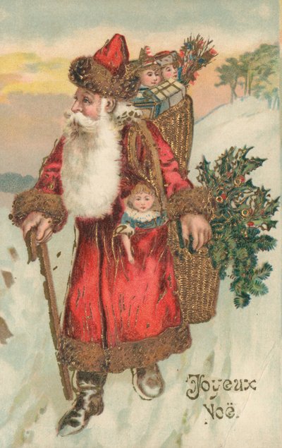 Franse kerstkaart (kleurenlitho) door French School