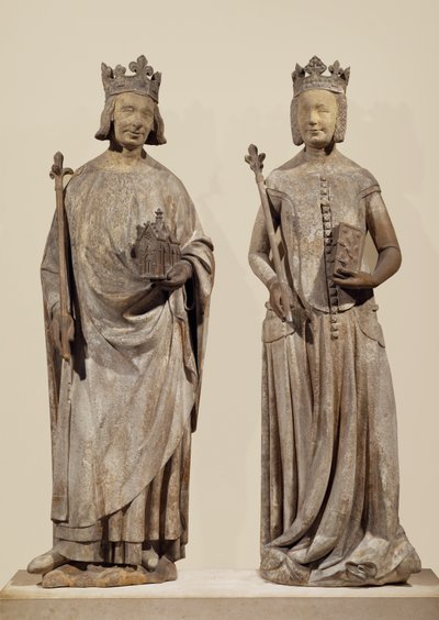 Franse koning Karel V en Jeanne de Bourbon (steen) door French School