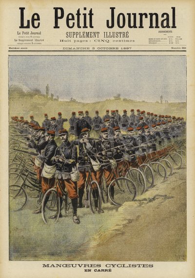 Franse fietstroepen op manoeuvres door French School