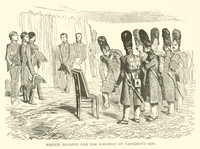 Franse soldaten en het portret van Napoleons zoon door French School