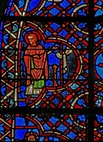 Uit raam w12, het Barmhartige Samaritaan raam, een Apostel door French School