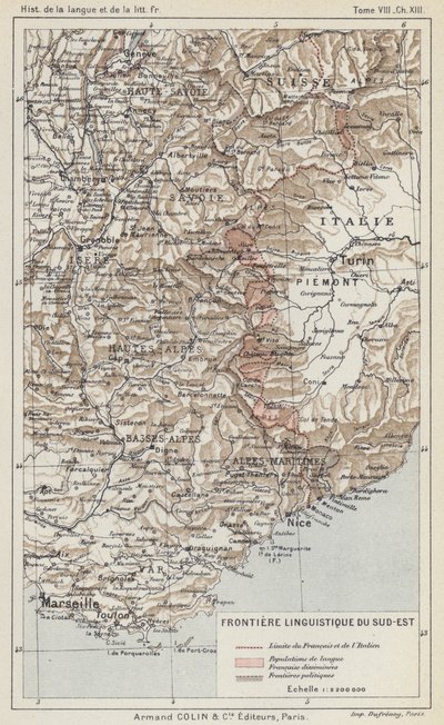 Taalgrens van Zuidoost (kleur litho) door French School