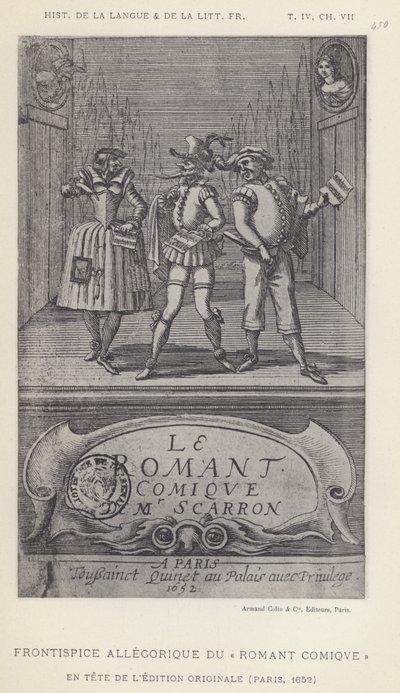 Allegorische frontispice van de Romant Comique (litho) door French School