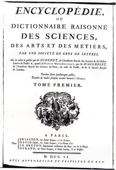 Frontispice van The Encyclopedia of Science, Art and Engineering door Denis Diderot, gepubliceerd in Parijs, 1751 door French School