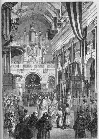 Begrafenis van maarschalk Pelissier, hertog van Malakoff: beroemde uitvaartdienst in de kerk van de Invalides, 9 juni door French School